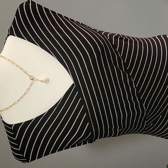 Anne Taylor Petite Black and Tan V-Neck Bodycon Striped Dress - Size SP - Picture 4 of 7